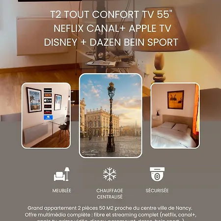 Daire T2 Confort Tv 55' Avec Canal Series Netflix Dazen Bein Sport Apple Tv Ocs Paramount Prime Video *